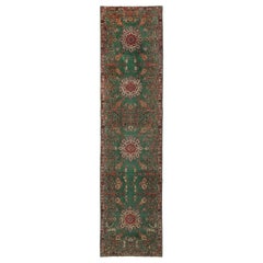Persian Tabriz Runner Rug - Wool Green Design - 96955
