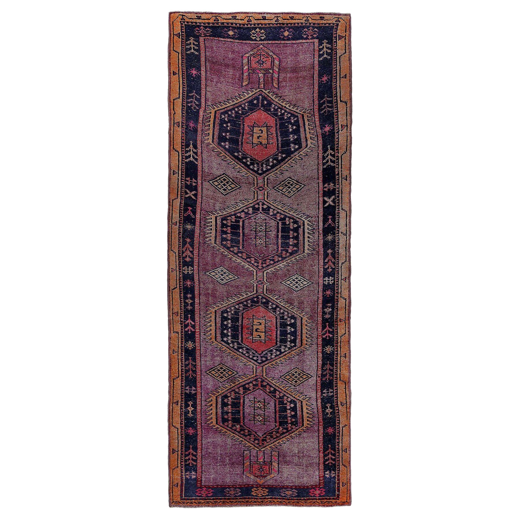 Persischer Aserbaidschan-Läufer - Wolle Orange Purpel Design - 96905