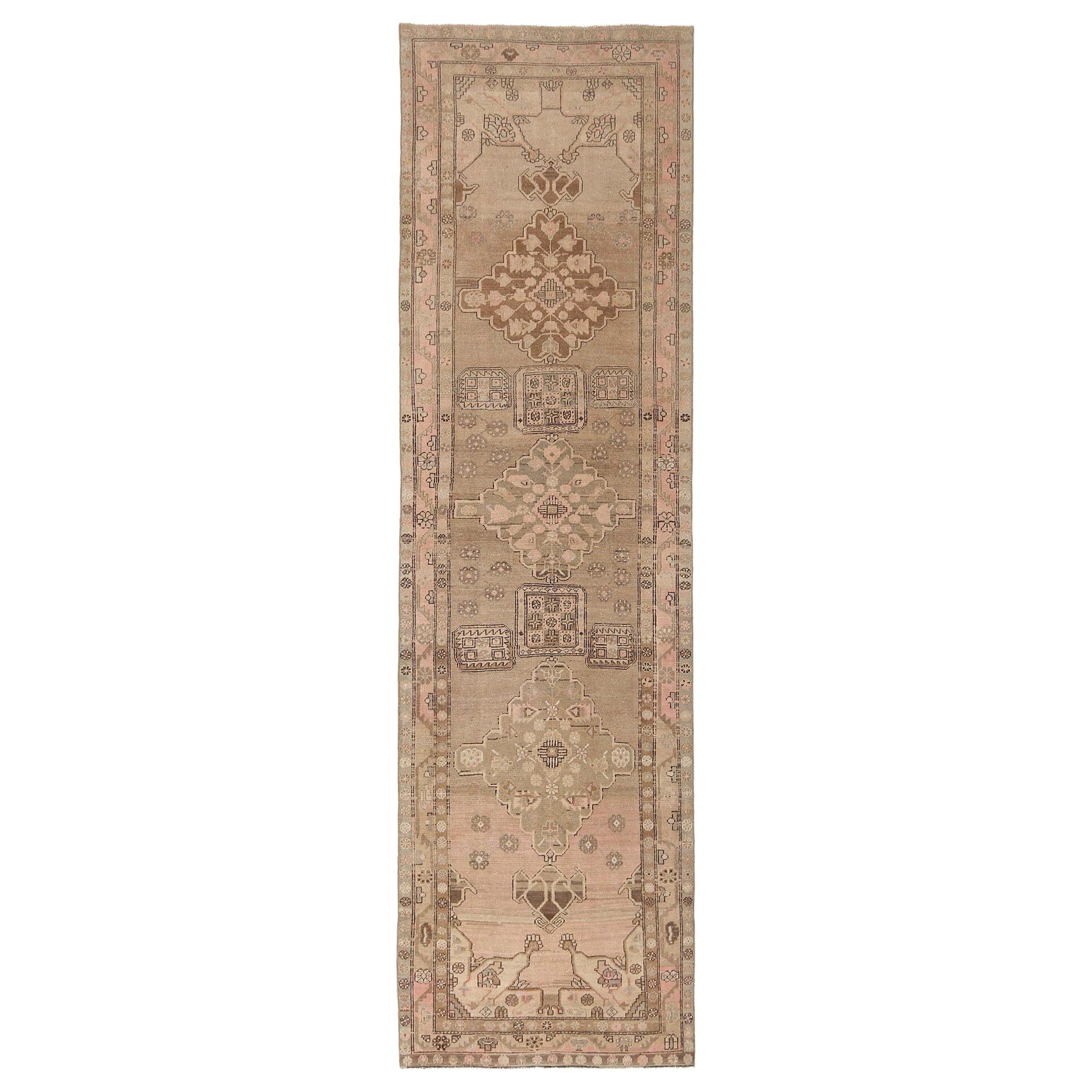 Persischer Aserbaidschan Läufer Teppich - Wolle Braun Taupe Design - 96956