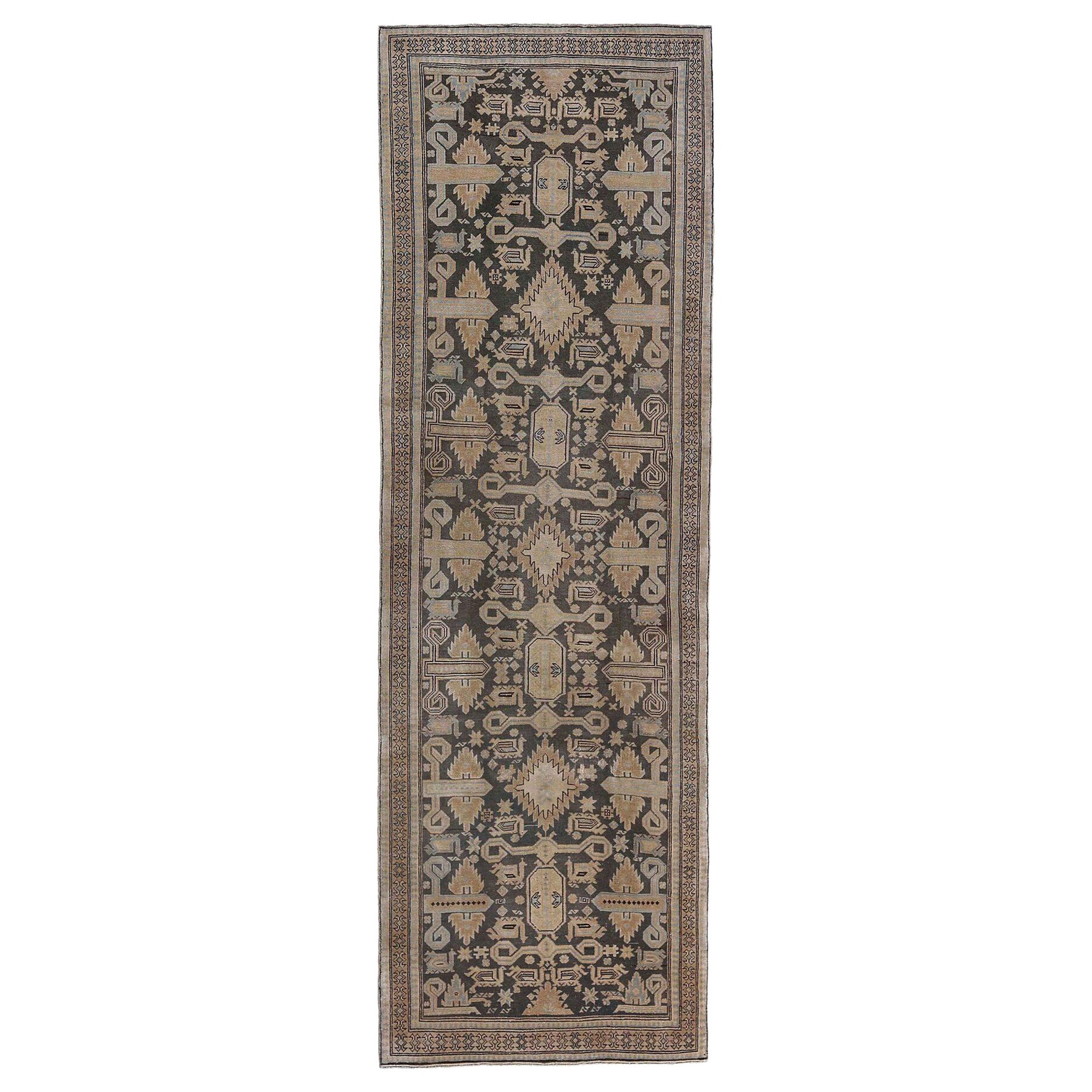 Persian Azerbaijan Runner Rug - Wool Brown Design - 96909