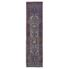 Persian Heriz Runner Rug - Wool Ivory Navy Blue Design - 96911
