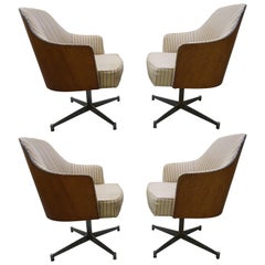 Four Milo Baughman Style Teak Back Swivel Dining Chairs, Mid-Century Modern