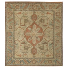 Persian Heriz Square Area Rugs - Wool Ivory Light Blue Pink - 96976