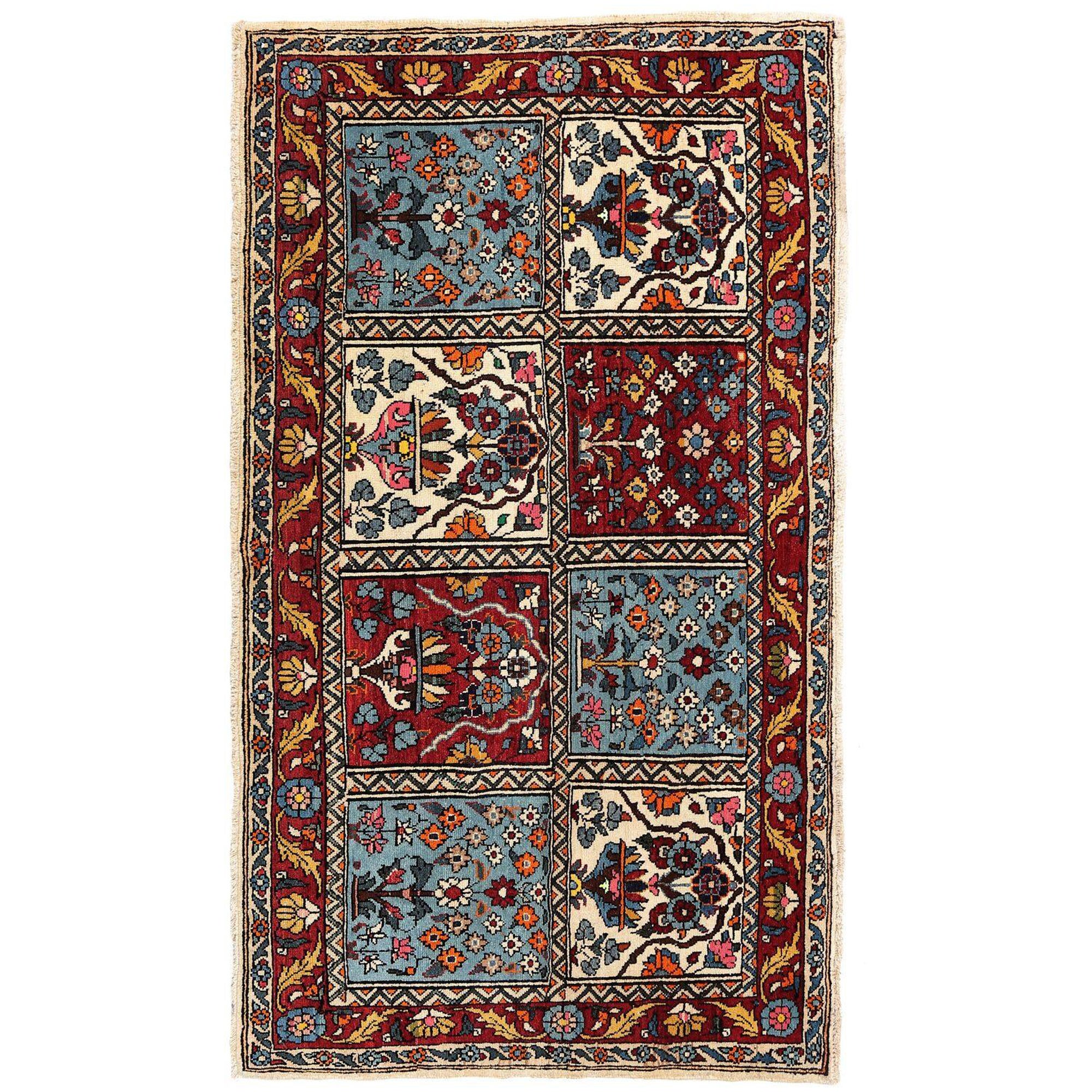 Persischer Semnan Kleiner Teppich - Wolle Blau Elfenbein Rot Design - 96943