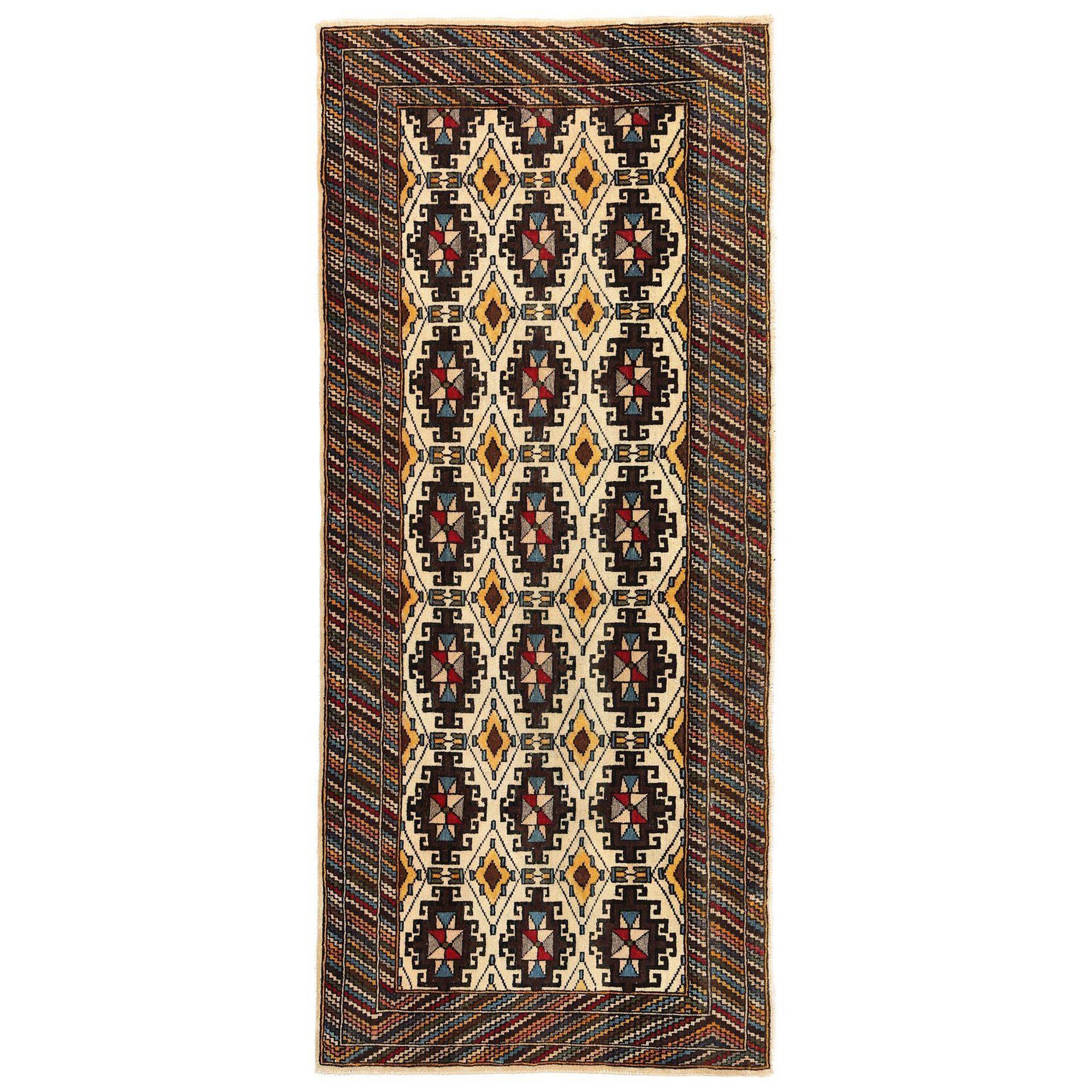 Persischer Semnan-Teppich aus Wolle – elfenbeinfarbenes Design – 96944
