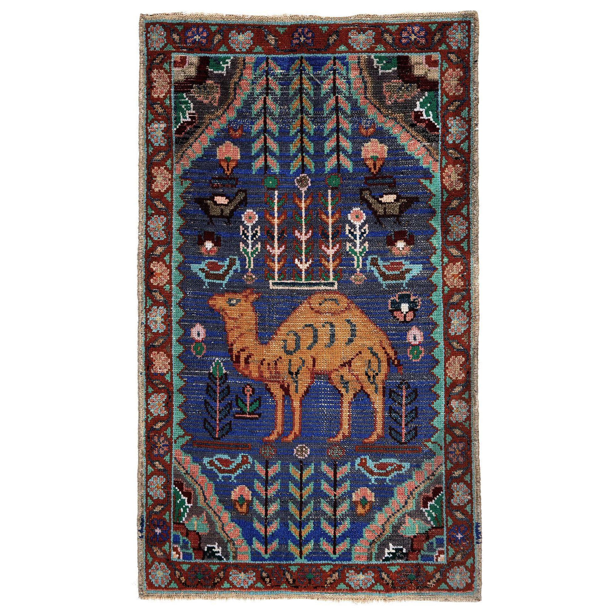 Persischer Mahal Kleiner Teppich - Wollblaues Design - 96949 im Angebot
