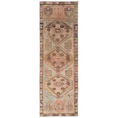 Persian Azerbaijan Runner Rug - Wool Brown Ivory Light Blue - 96951