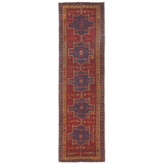 Persian Azerbaijan Runner Rug - Wool Blue Red Yellow Design - 96964