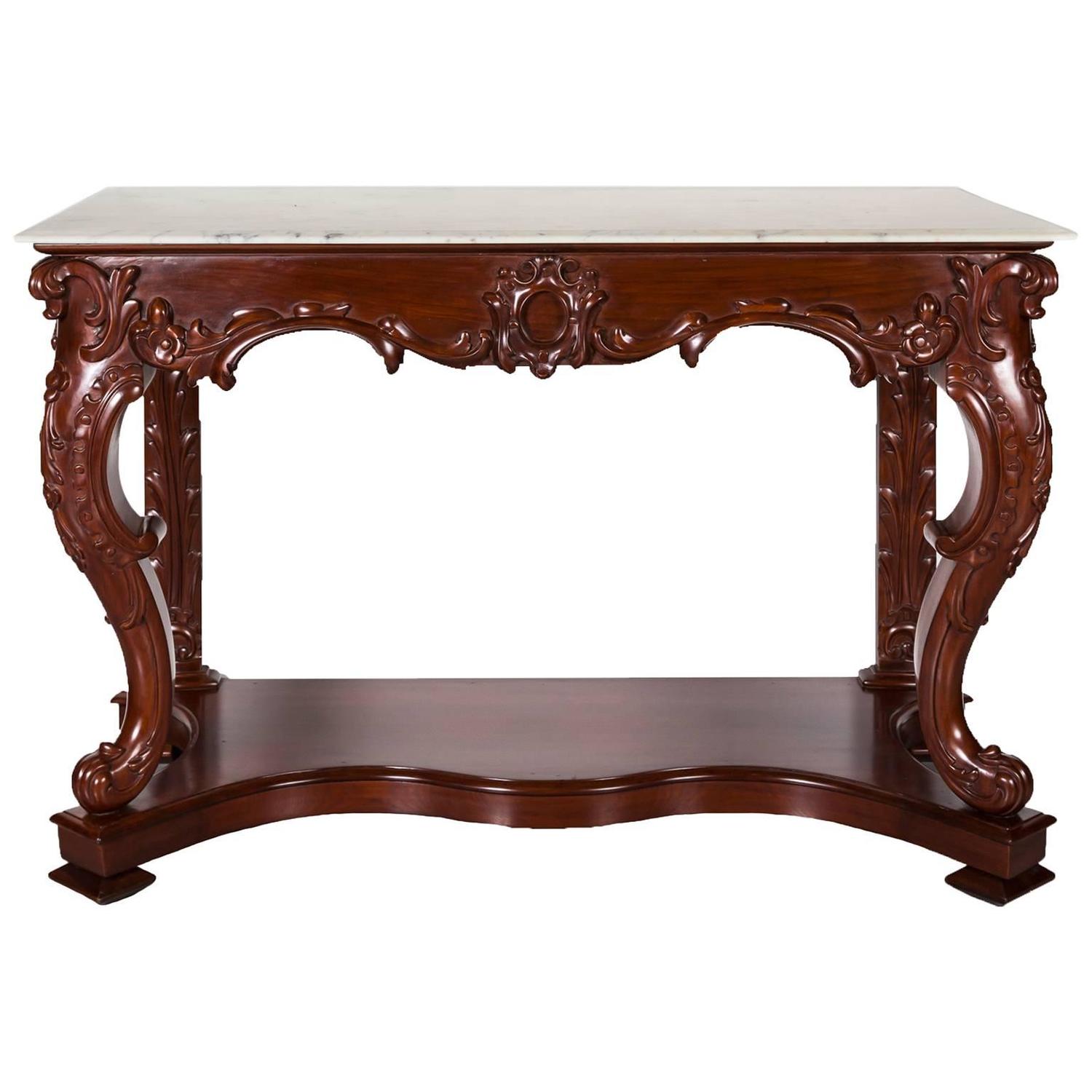 Antique AngloIndian Mahogany Console Table with Marble Top For Sale at