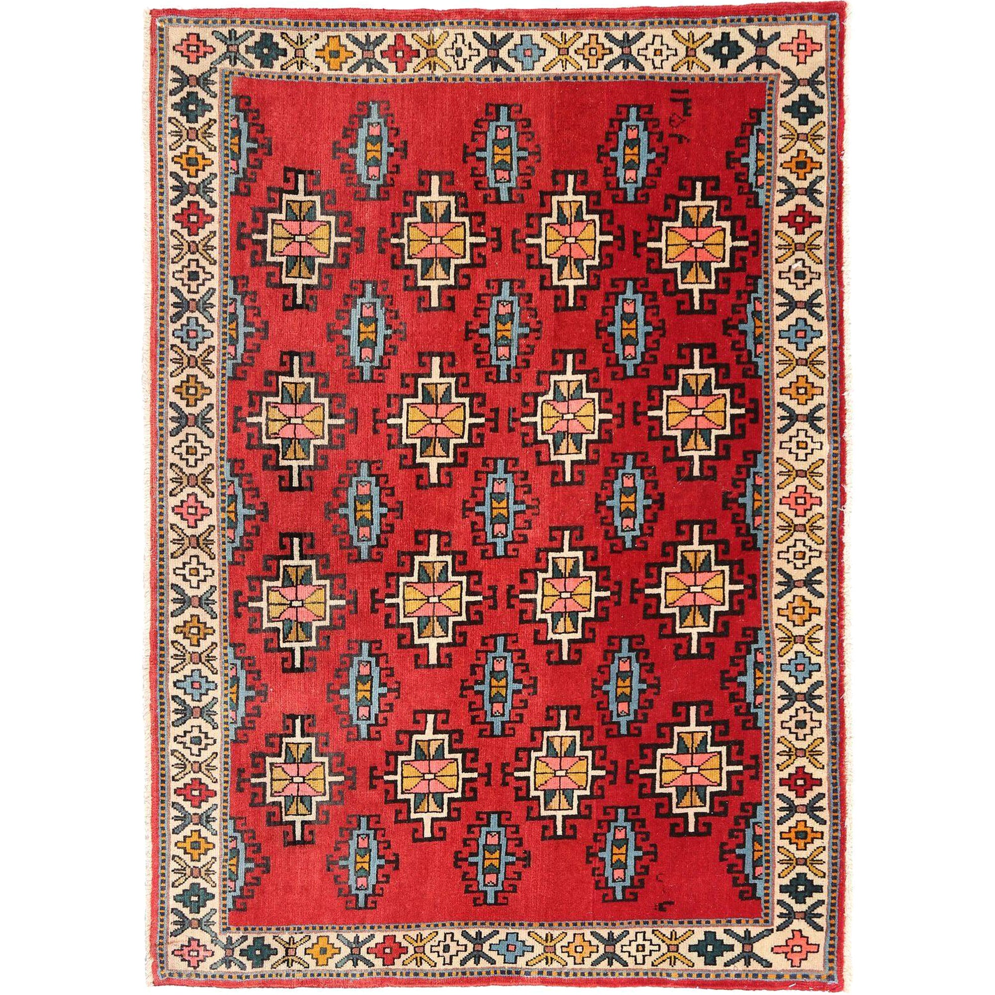 Persischer Semnan-Teppich aus Wolle – rotes Design – 97051