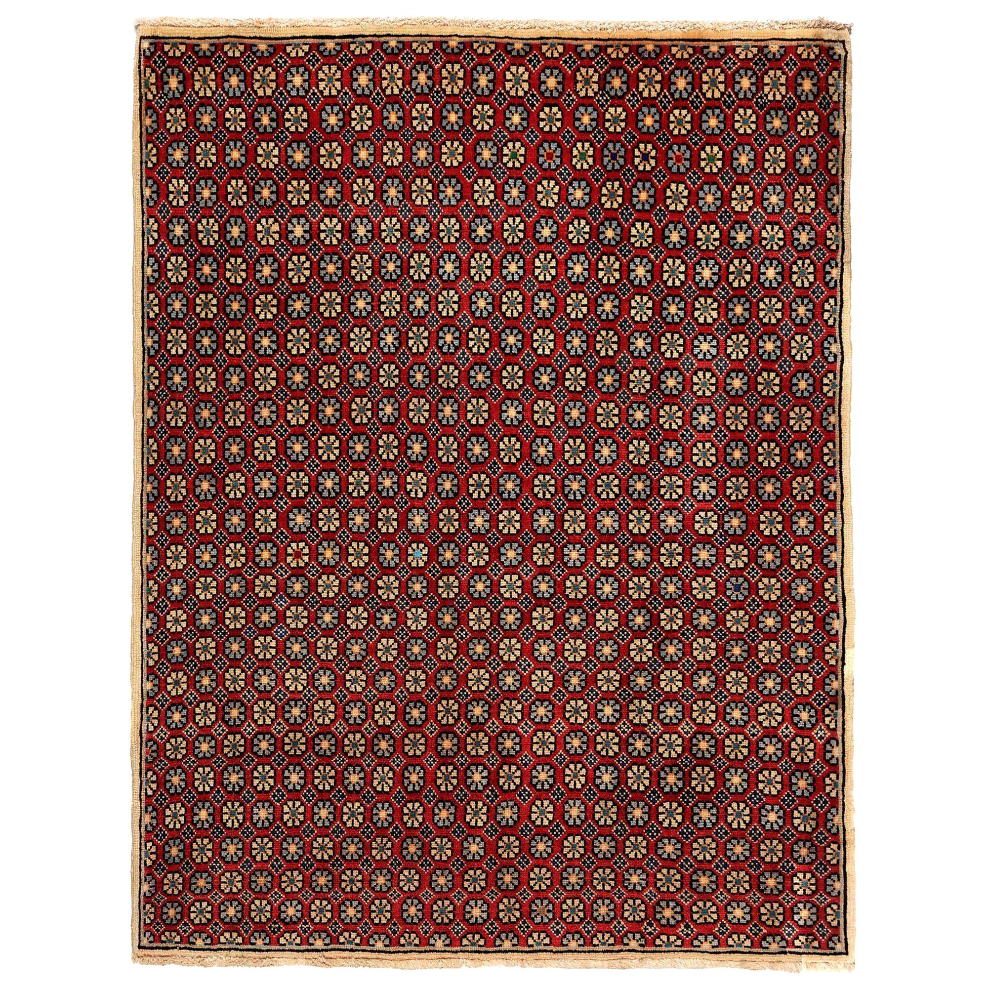 Persischer Semnan-Teppich aus Wolle – rotes Design – 97054 im Angebot