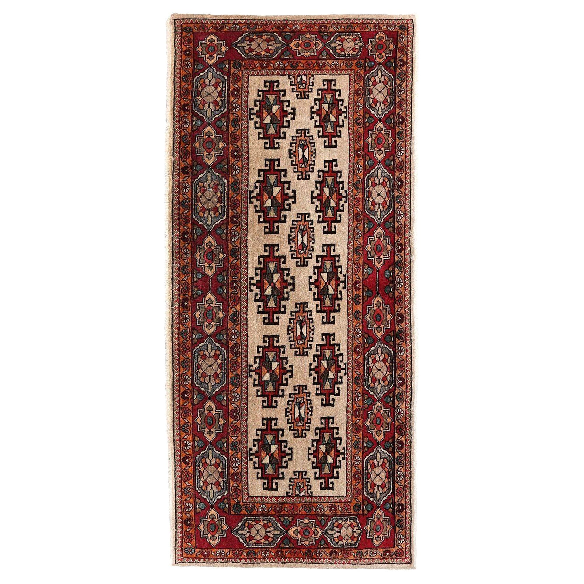 Tappeto Persiano Semnan Runner - Lana Avorio Rosso Design - 97056