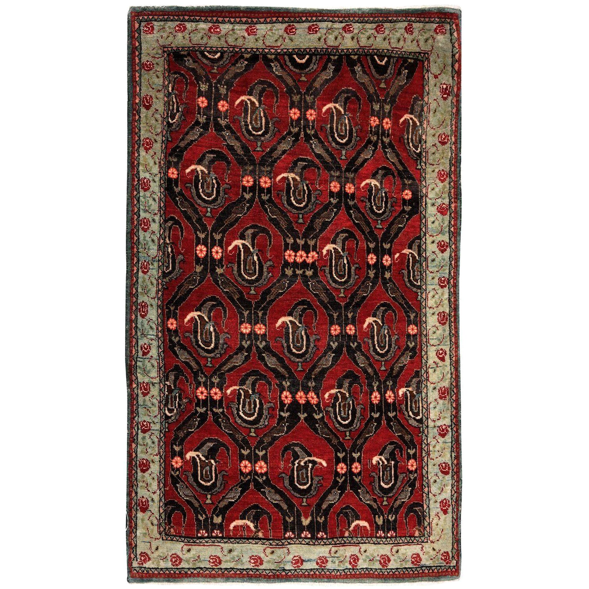 Persischer Semnan-Teppich aus Wolle – rotes Design – 97057