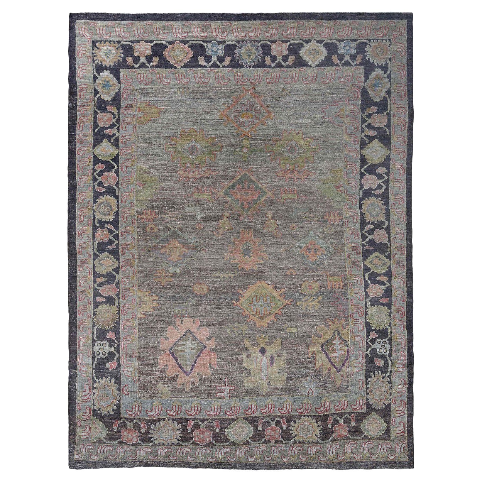 Afghanistan Oushak Area Rugs - Wool Brown Design - 97005 For Sale