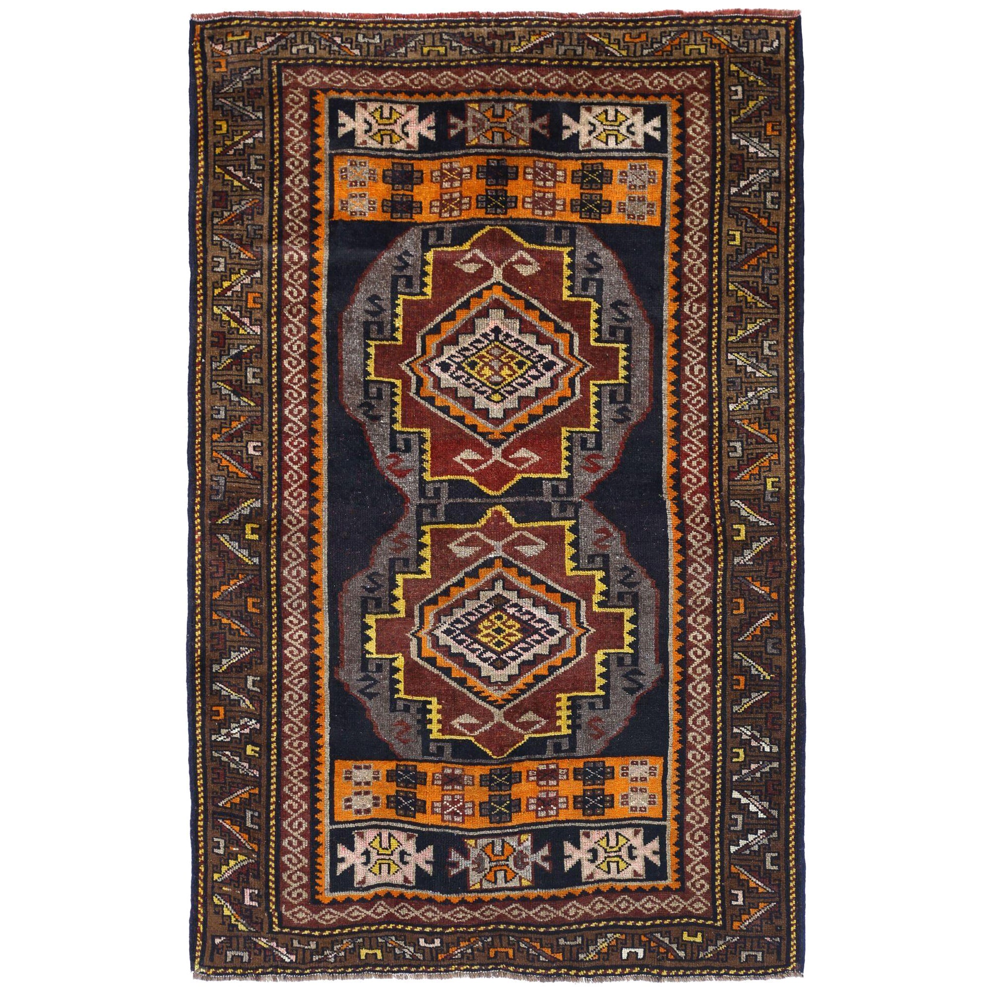 Persian Azerbaijan Small Rug - Wool Brown Orange Design - 97078