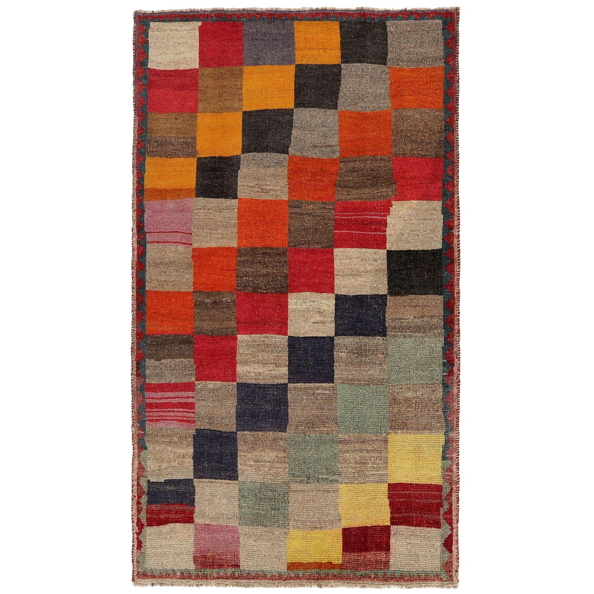 Persischer Gabbeh Kleiner Teppich - Wolle Blau Braun Elfenbein Rot Gelb - 97079