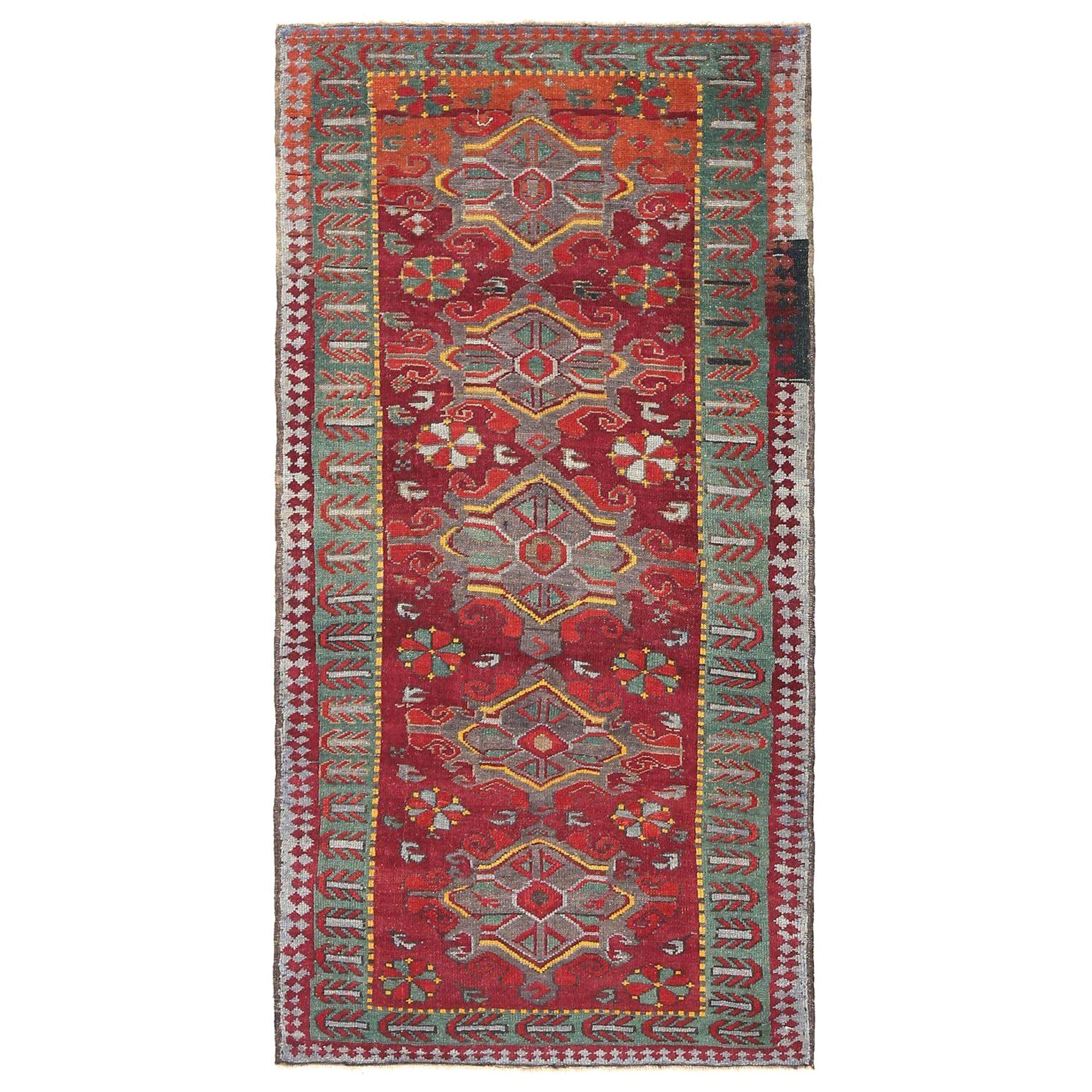 Persischer Kazak Kleiner Teppich - Wolle Grün Rot Gelb Design - 97081