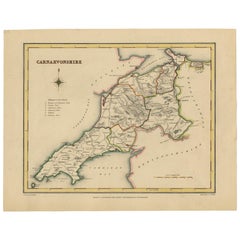 Old Map of Carnarvonshire 1844 – Caernarfon Bangor Pwllheli Beaumaris Bay