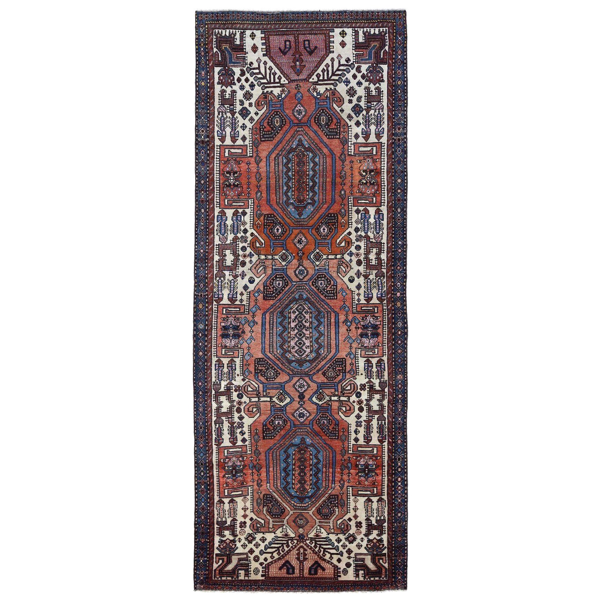 Persian Bakhtiari Runner Rug - Wool Ivory Red Design - 97093