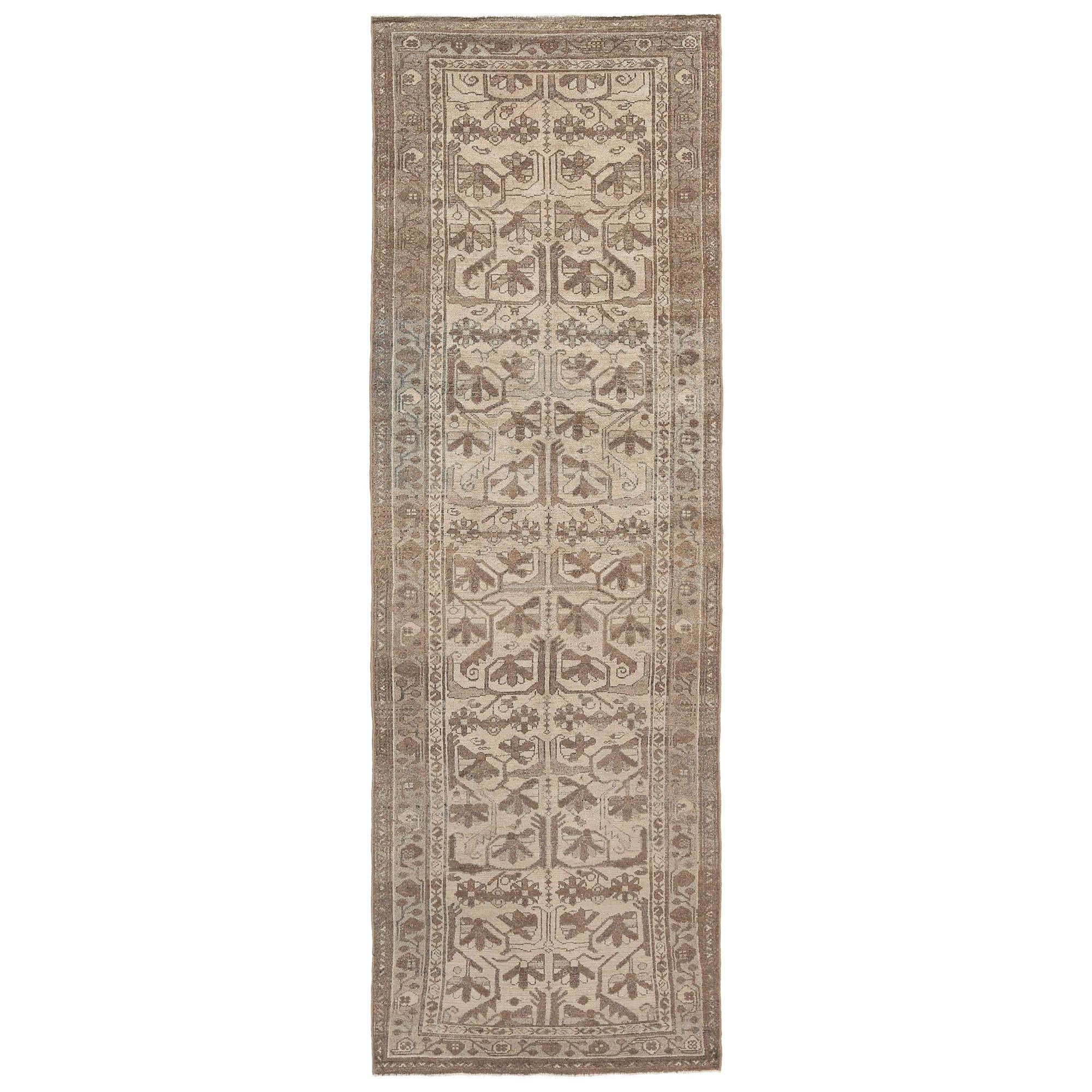 Persian Malayer Runner Rug - Wool Brown Ivory Design - 97094