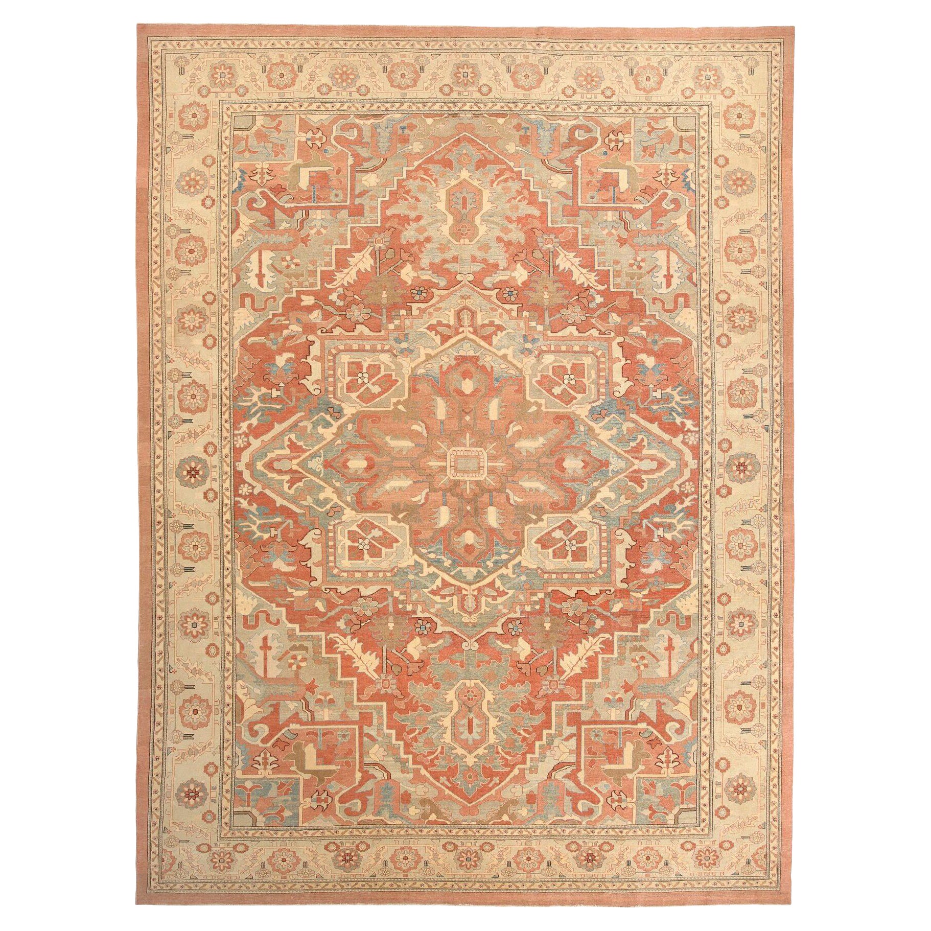 Afghanistan Heriz Over Size Teppich - Wolle Elfenbein Rosa Rot Design - 97039