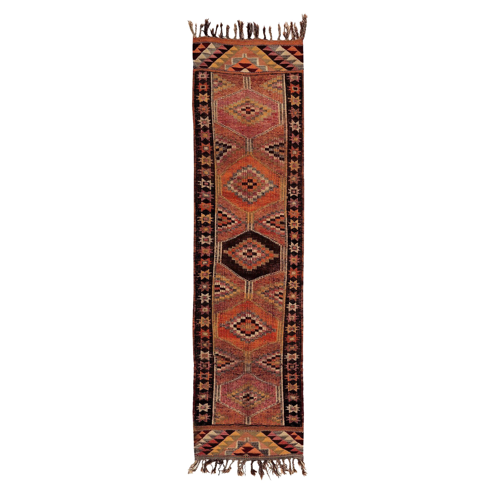 Persischer Aserbaidschan-Läufer - Wolle Orange Rot Design - 97097