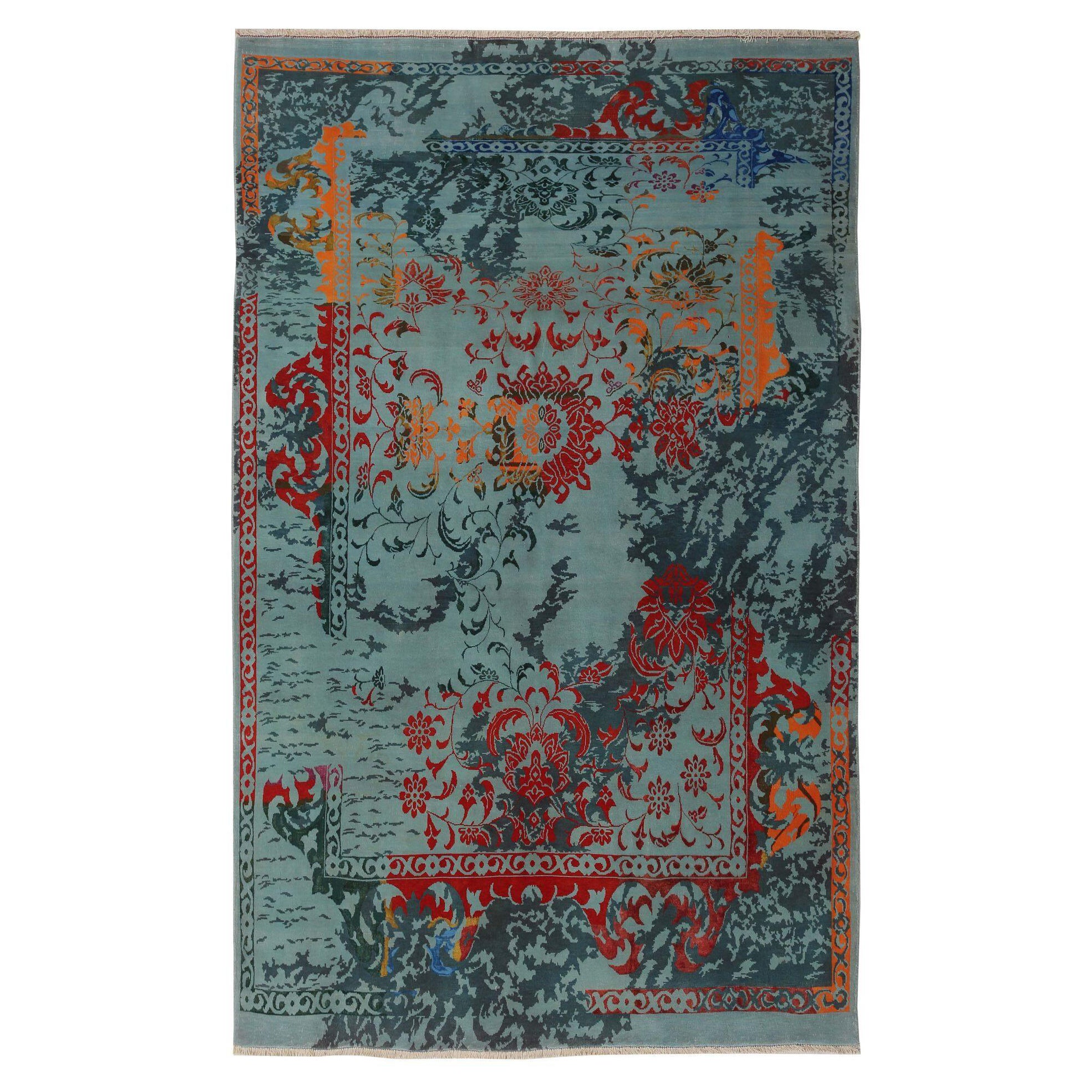 Tapis modernes d'Afghanistan - Motif bleu orange rouge - 97043