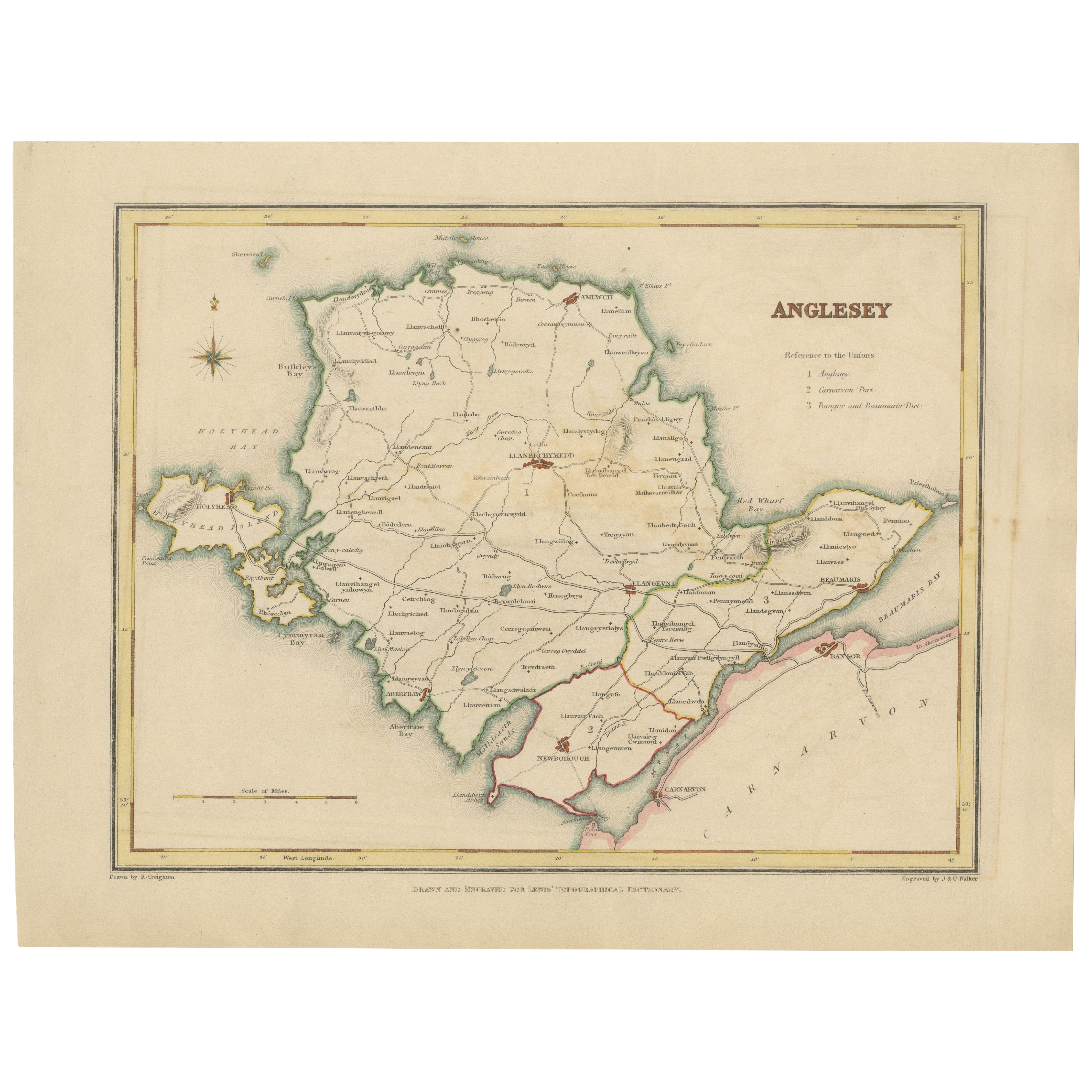 Old Map of Anglesey 1844 – Beaumaris Holyhead Llanerchymedd Amlwch Llangefni