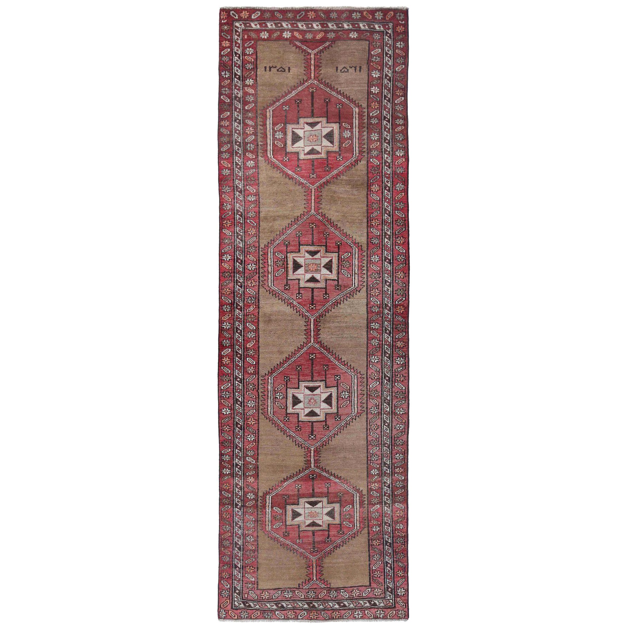 Persischer Aserbaidschan Läufer Teppich - Wolle Braun Rot Design - 97101