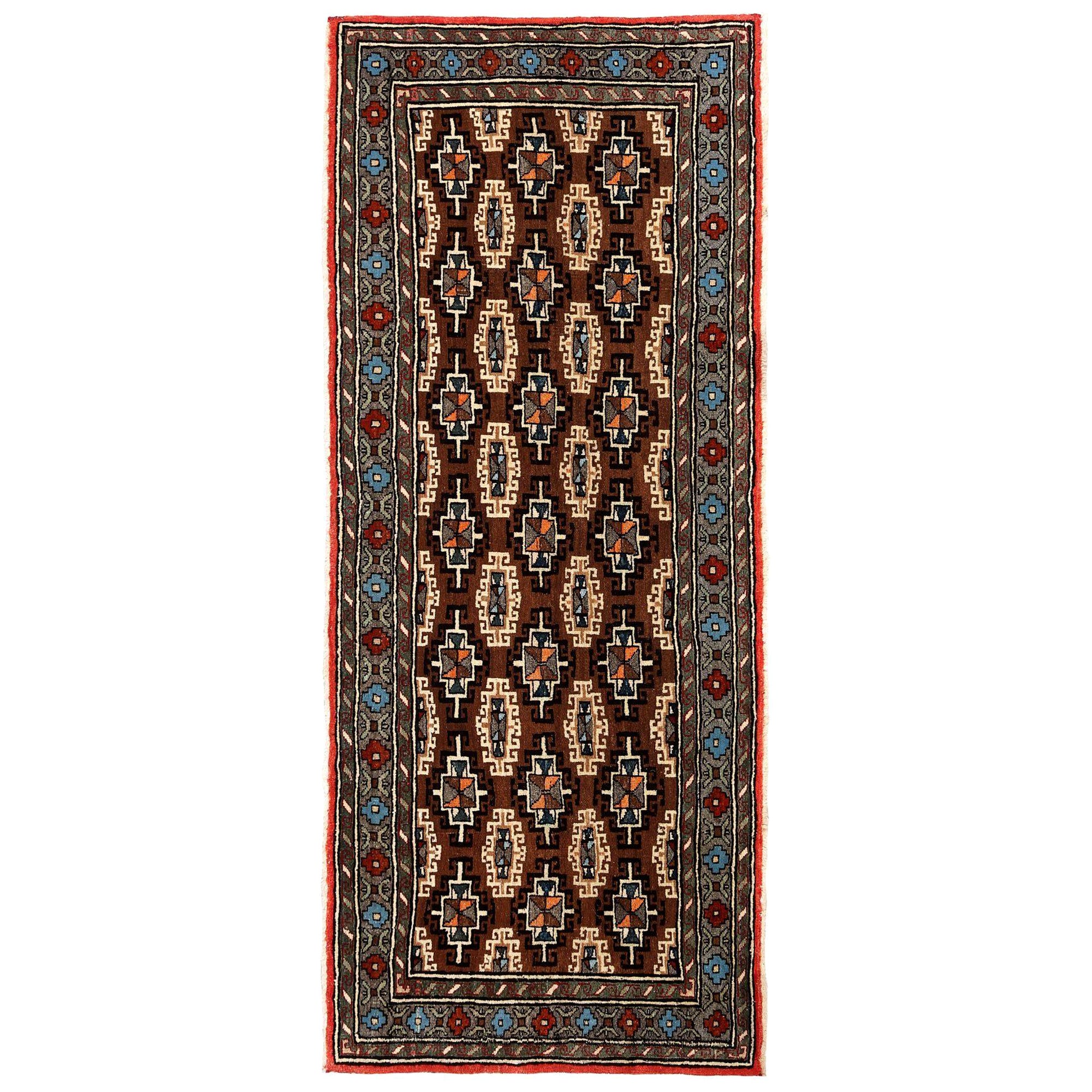 Persischer Semnan Läufer Teppich - Wolle Braun Elfenbein Design - 97060