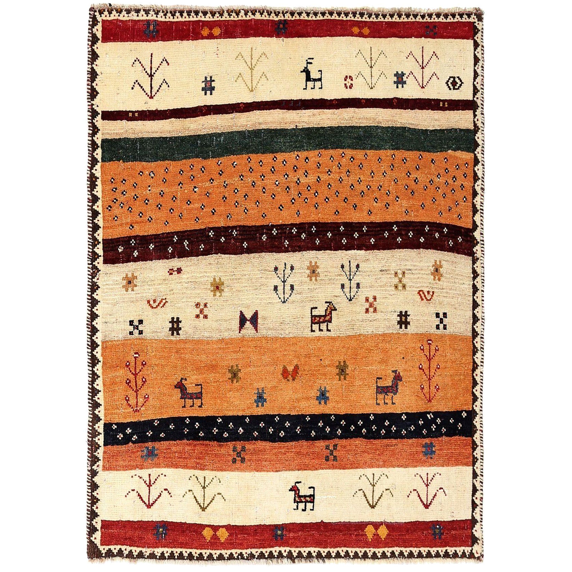 Persischer Gabbeh Kleiner Teppich - Wolle Elfenbein Orange Design - 97062