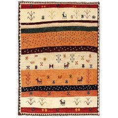 Persian Gabbeh Small Rug - Wool Ivory Orange Design - 97062