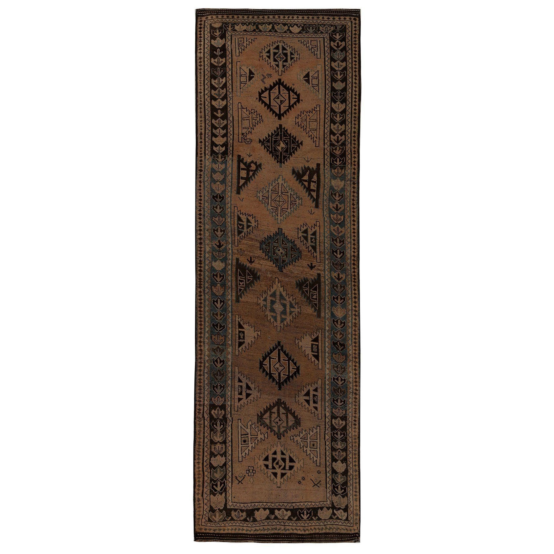 Persischer Shiraz Läufer Teppich - Wolle Brown Terracotta Design - 97139 im Angebot
