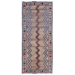 Tapis de couloir persan Gabbeh - Design en laine ivoire - 97065