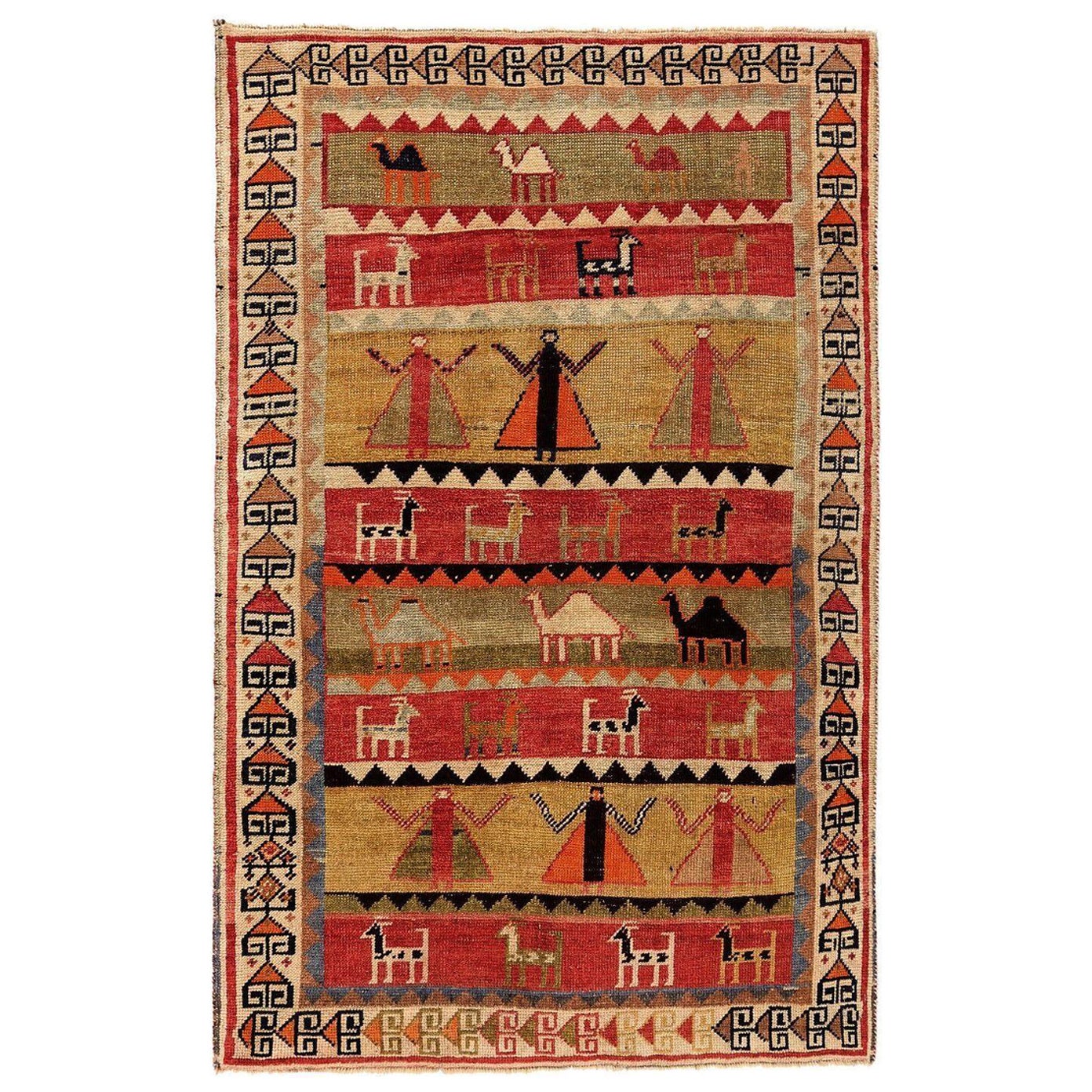 Persischer Gabbeh Small Teppich - Wolle Grün Rot Gelb Design - 97067