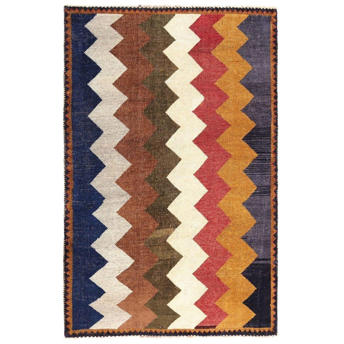 Persischer Gabbeh Kleiner Teppich - Wolle Blau Braun Grün Elfenbein Rot - 97068