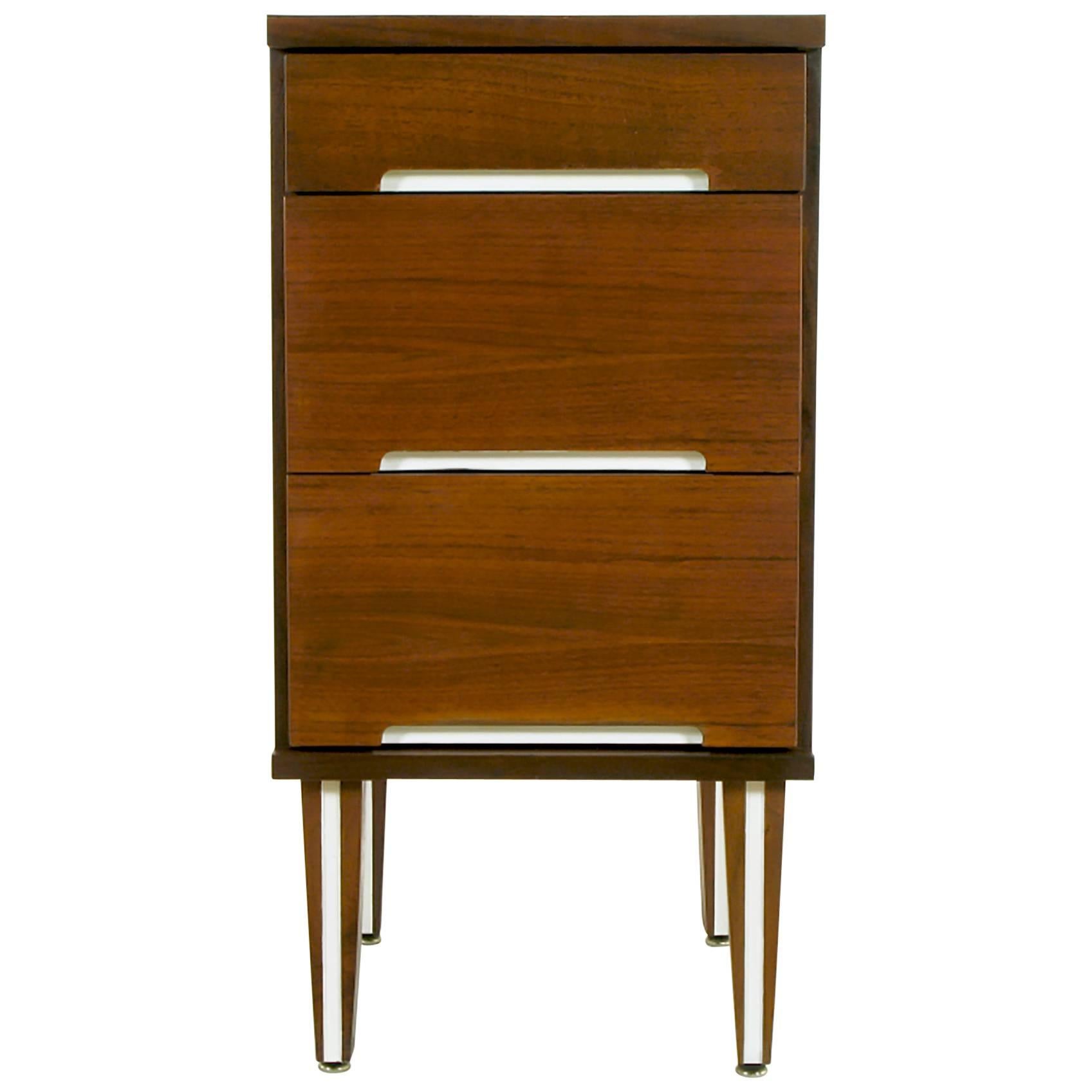 Walnut and White Micarta Three-Drawer Nightstand For Sale