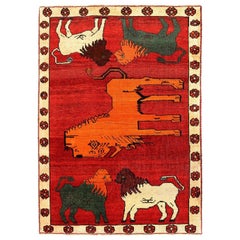Petit tapis persan Gabbeh - Design en laine vert orange rouge - 97069