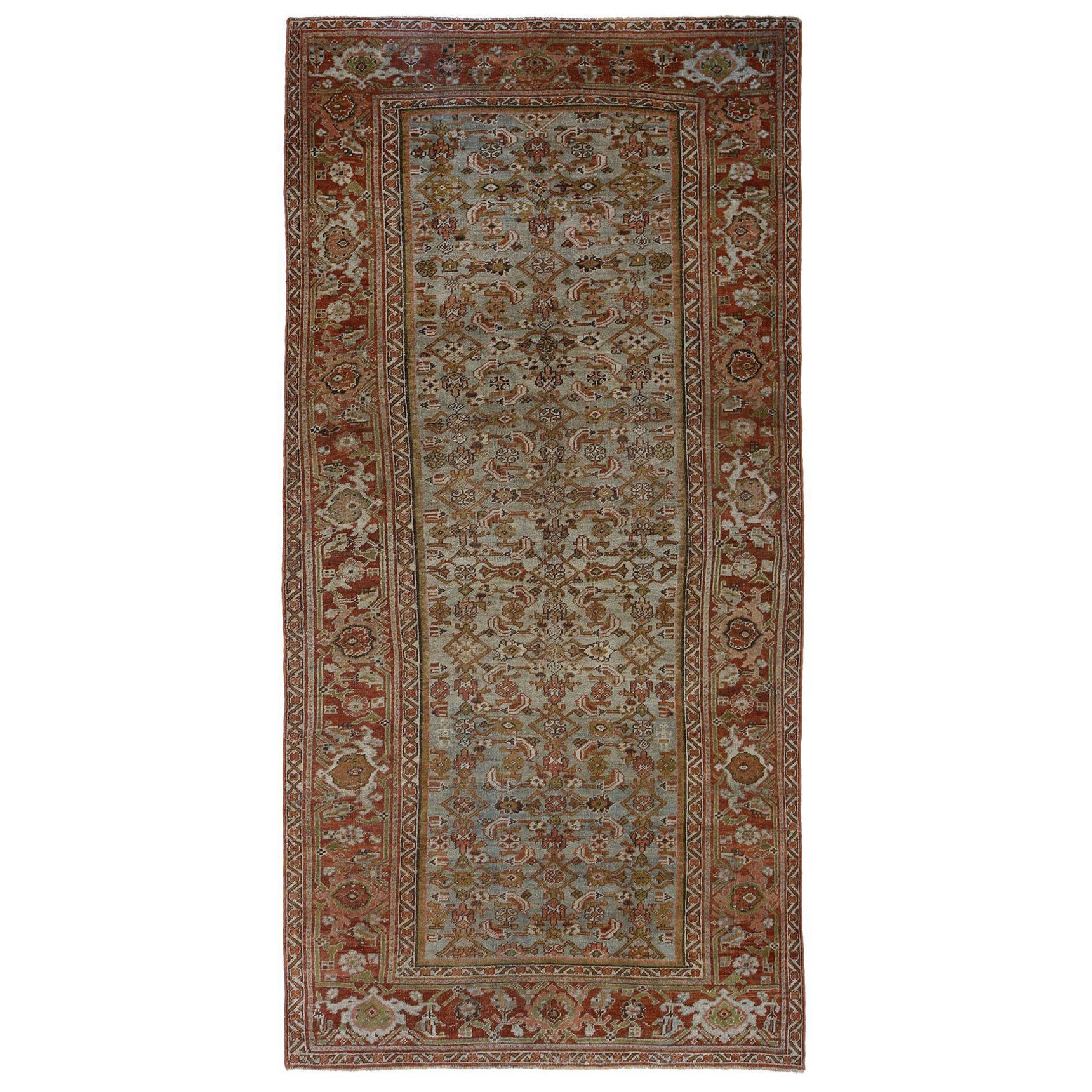 Alfombras Persas Bijar - Lana Marfil Azul Claro Diseño Rojo - 97145