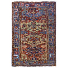 Petit tapis persan Bijar - Motif bleu rouge en laine - 97115