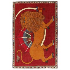 Persian Gabbeh Small Rug - Wool Orange Red Design - 97084