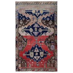 Petit tapis persan Azerbaïdjan - Laine Brown Bleu marine Rouge - 97085