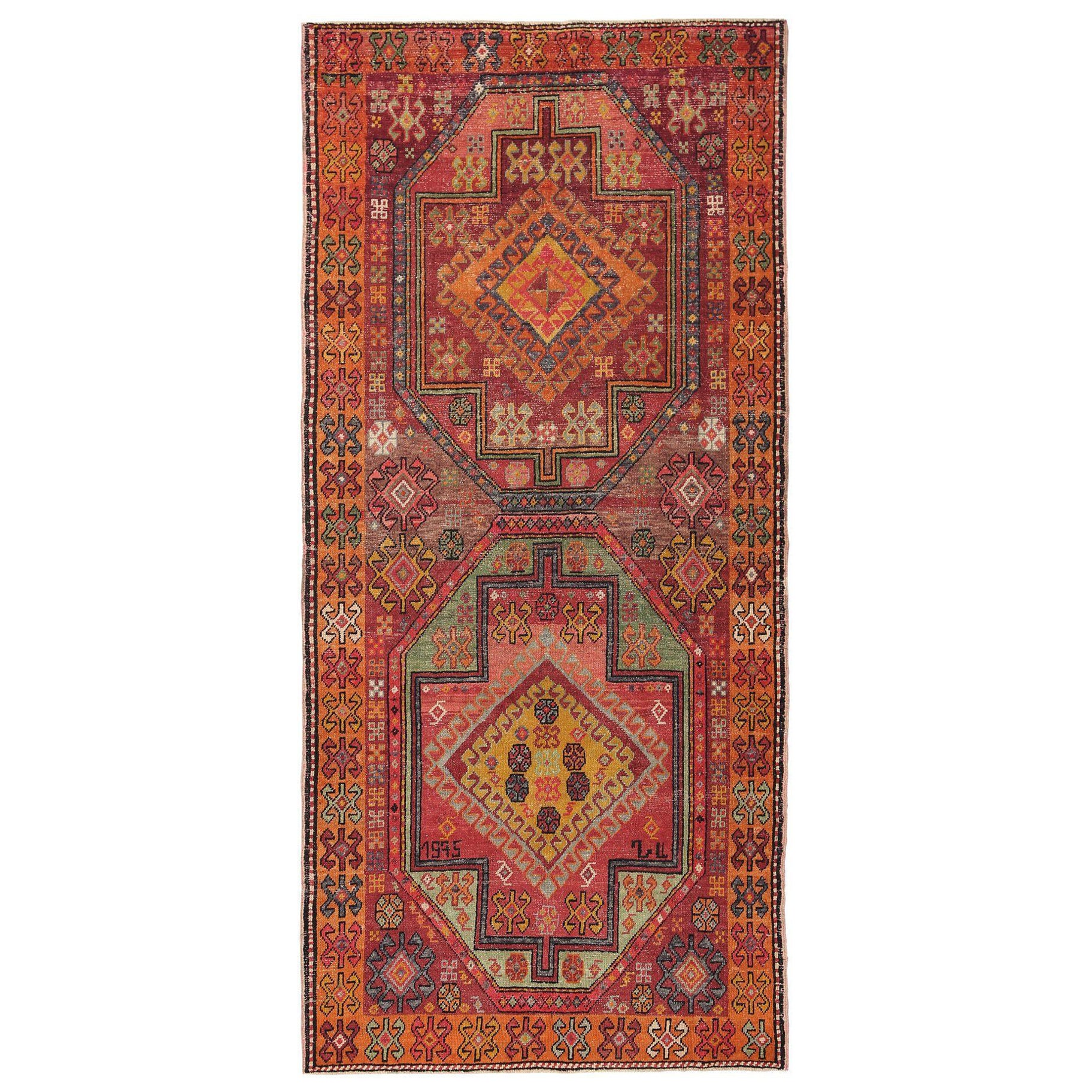 Persischer Aserbaidschan Kleiner Teppich - Wolle Orange Rosa Rot Gelb - 97117