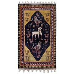 Petit tapis persan Gabbeh - Laine bleu marine et jaune - 97121