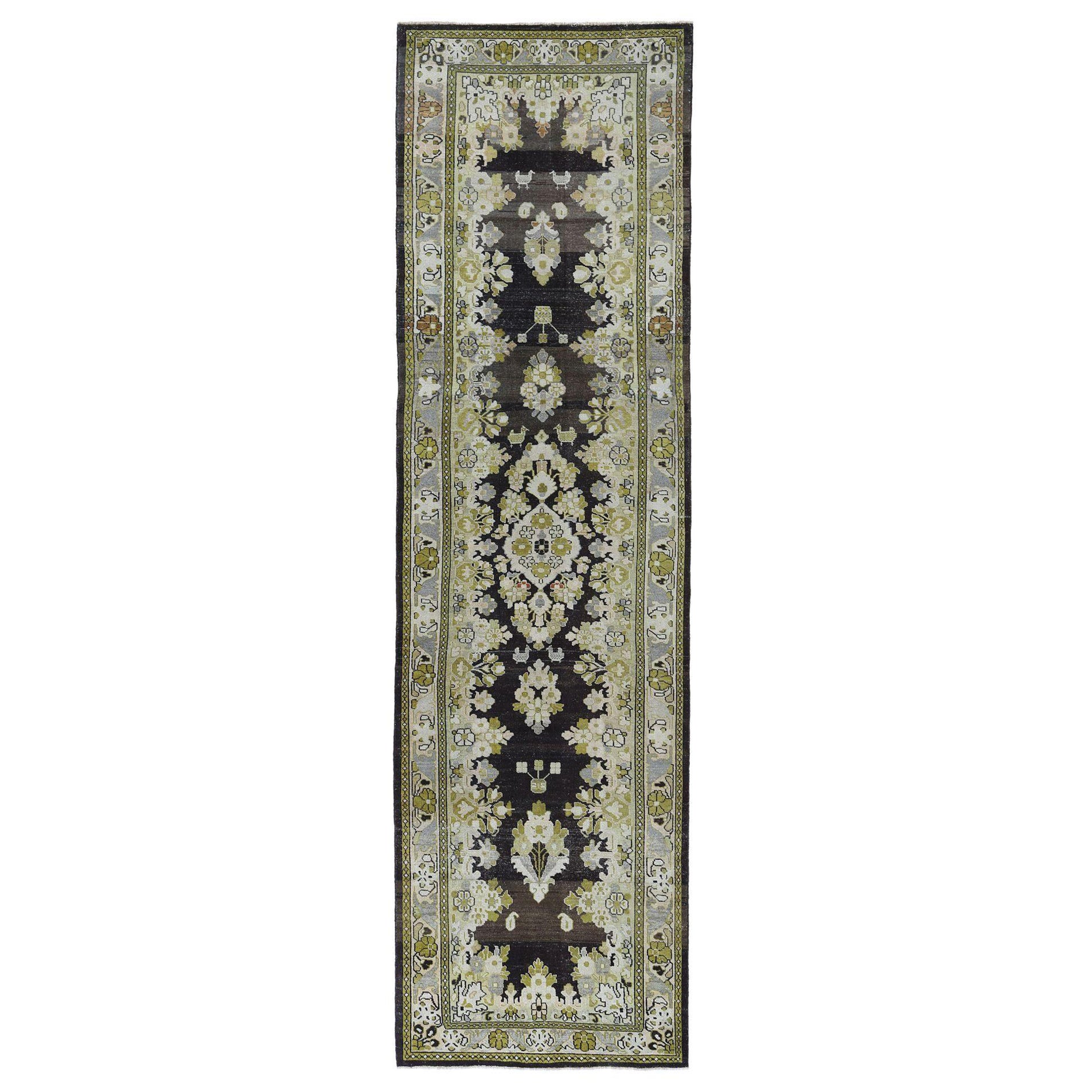 Persian Mahal Runner Rug - Wool Brown Green Ivory Design - 97122 in vendita