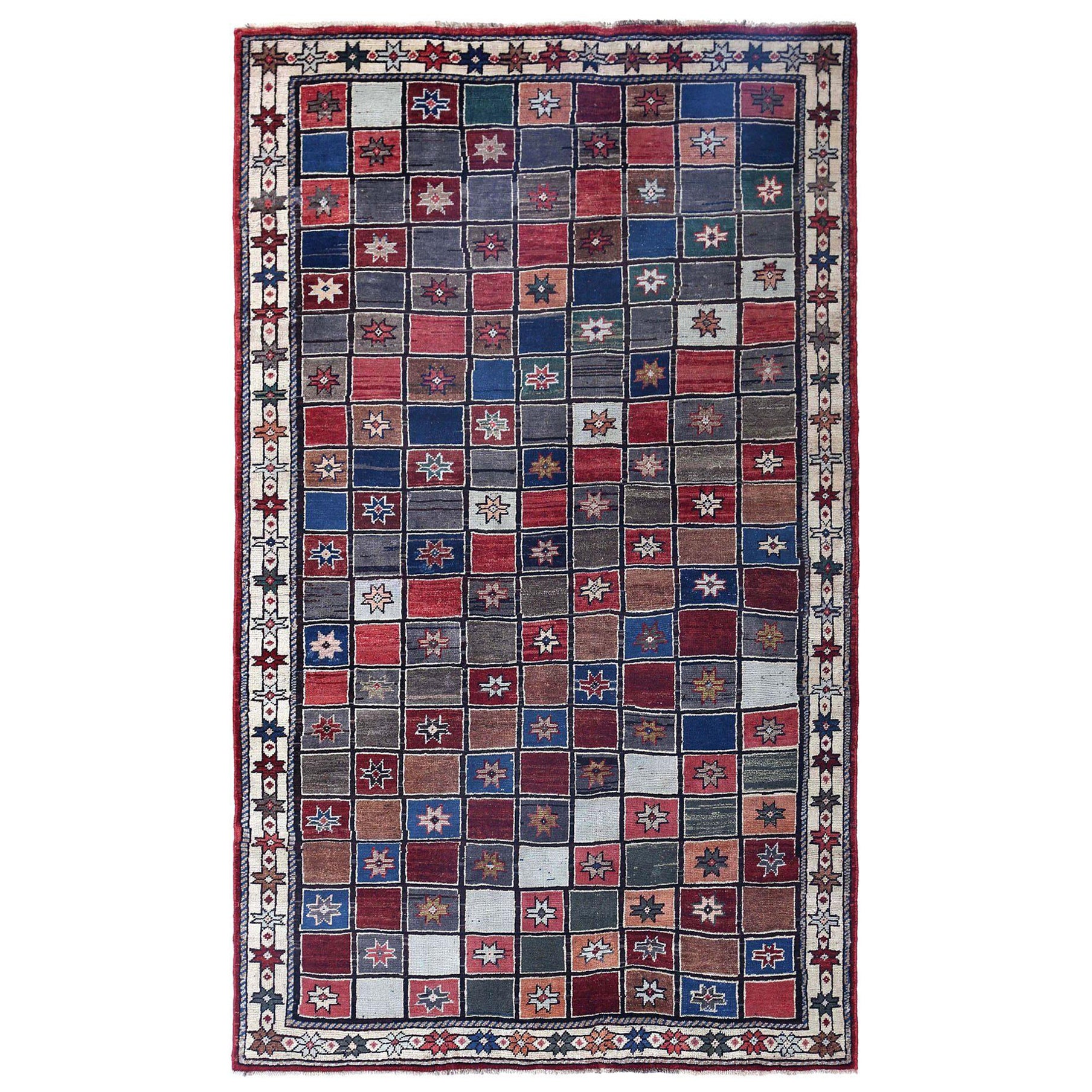 Tappeto persiano Gabbeh Small - Lana Blu Marrone Rosso - 97091 in vendita