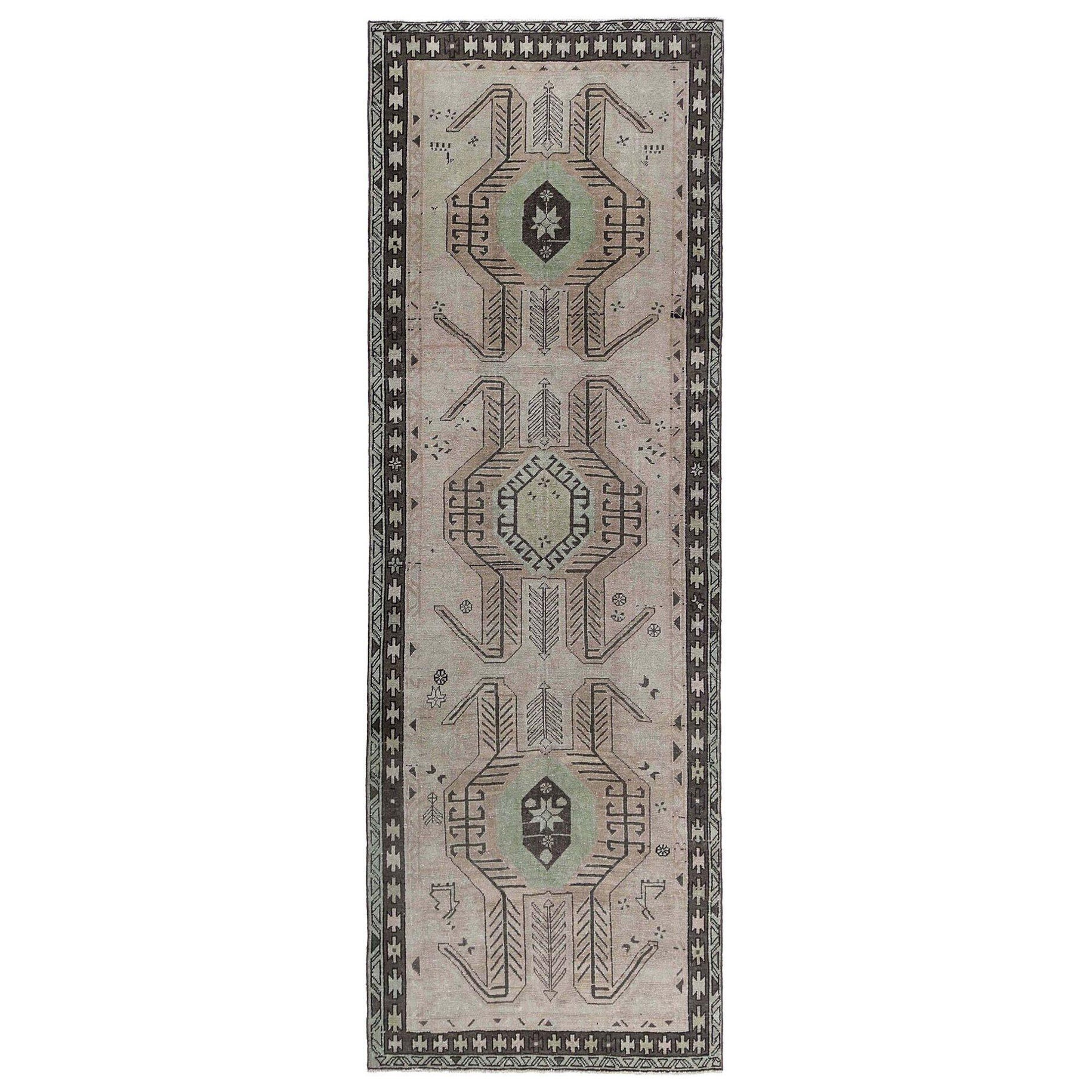 Persischer Aserbaidschan-Läufer - Wolle Rosa Taupe Design - 97092