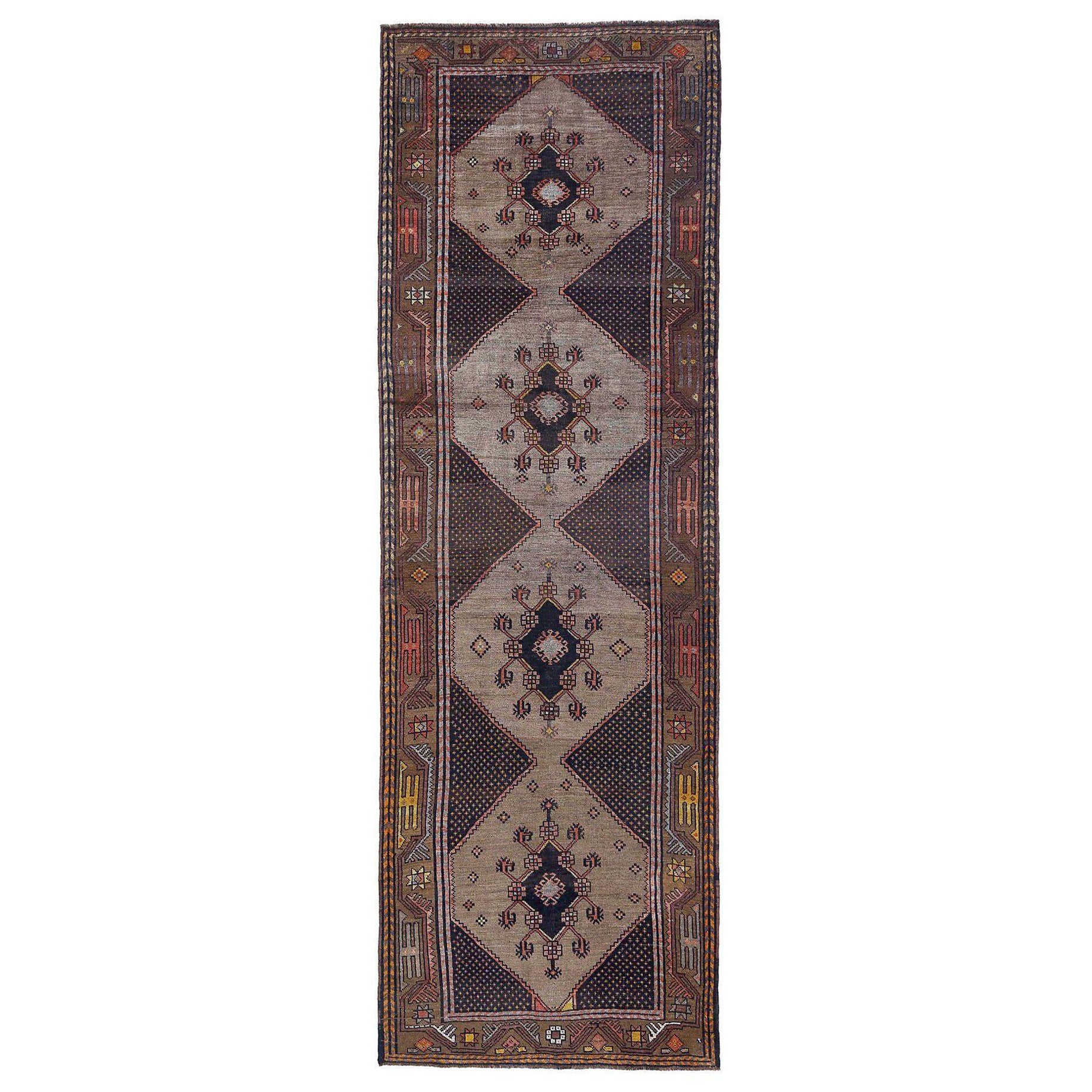 Persischer Aserbaidschan Läufer Teppich - Wolle Braun Elfenbein Design - 97158