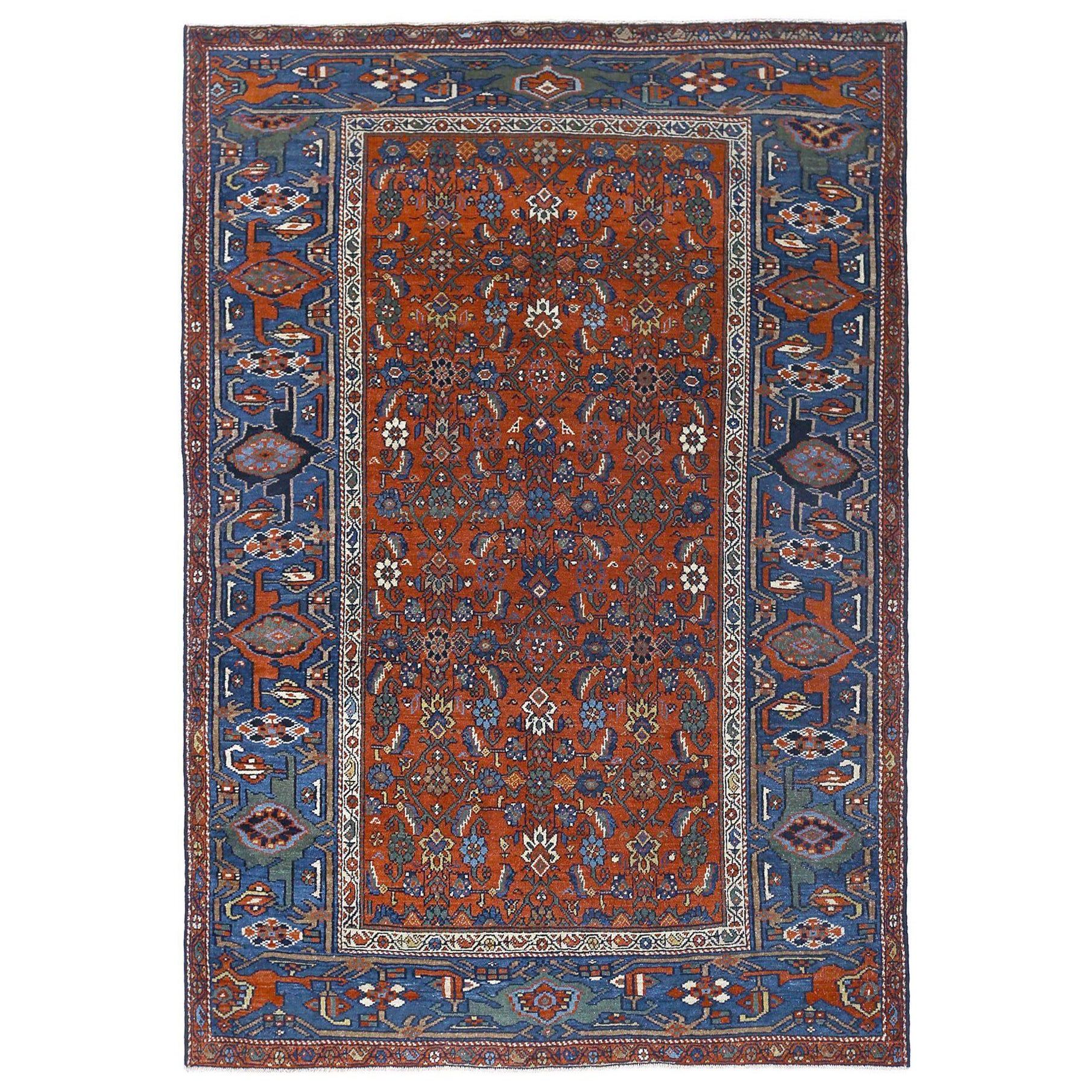 Persian Heriz Small Rug - Wool Blue Red Design - 97159