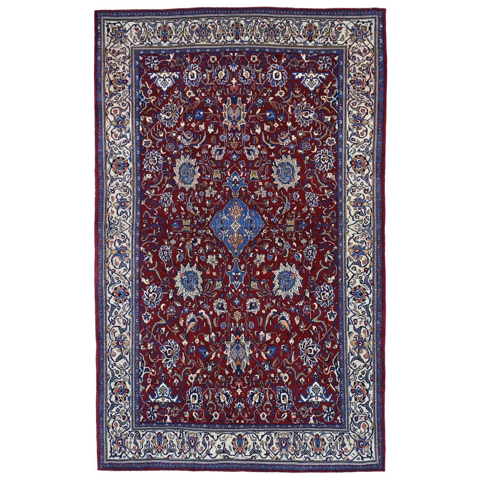 Petit tapis persan Isfahan - Design rouge en laine - 97161